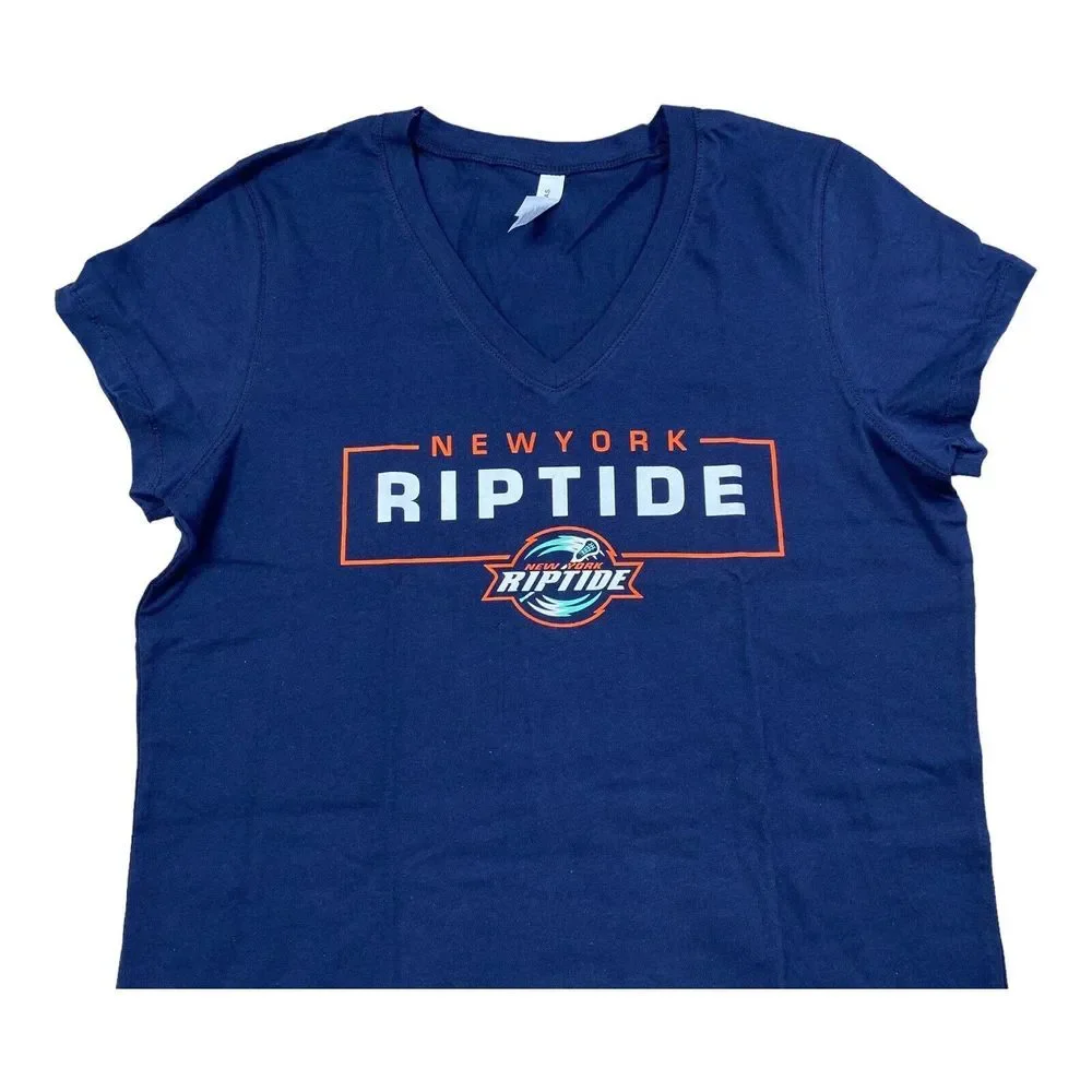 New‎ York Riptide Lacrosse V-Neck T-Shirt Women's XL Primary Logo Navy Tee NWT